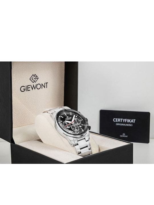 Giewont Herrenuhr 43mm Chronograph Batterie mit Silber Metall-Armband
