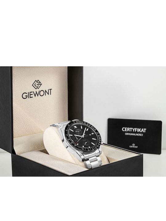 Giewont Herrenuhr 44mm Chronograph Batterie mit Silber Metall-Armband