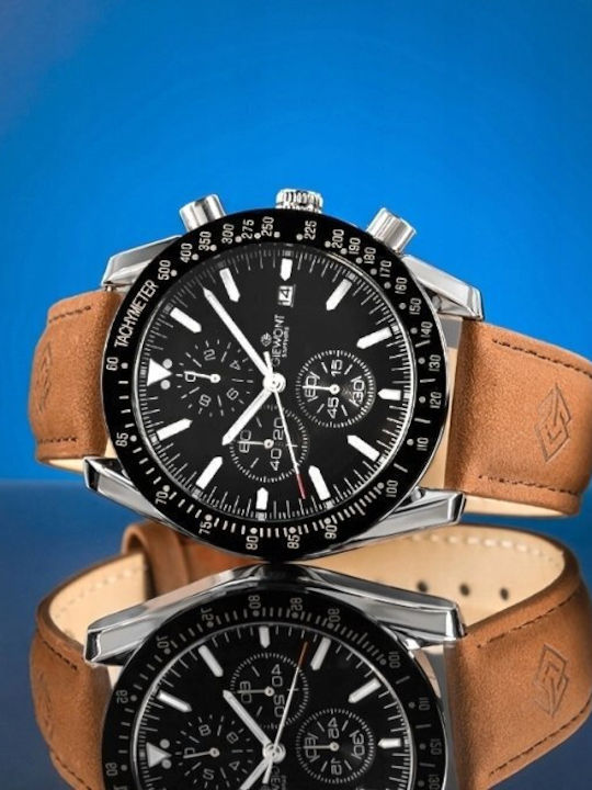 Men's Watch 44mm Chronograph Battery with Brown Leather Strap