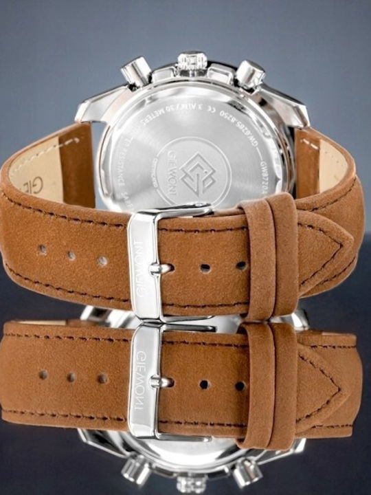 Men's Watch 44mm Chronograph Battery with Brown Leather Strap
