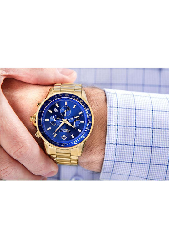 Giewont Herrenuhr 44mm Chronograph Batterie mit Gold Metall-Armband