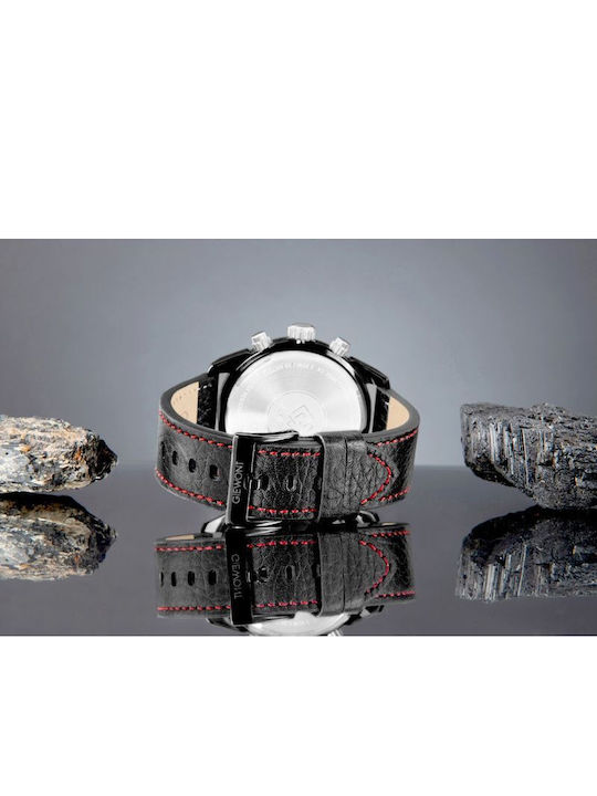 Giewont Herrenuhr 45mm Chronograph Batterie mit Schwarzem Lederriemen
