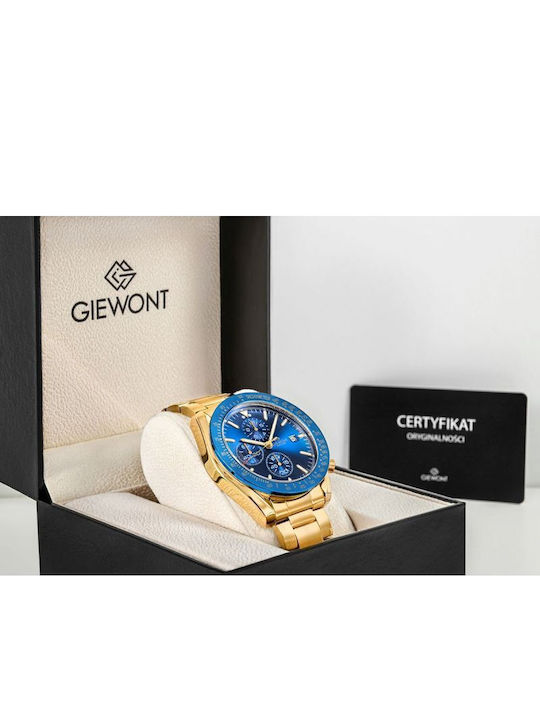 Giewont Herrenuhr 44mm Chronograph Batterie mit Gold Metall-Armband