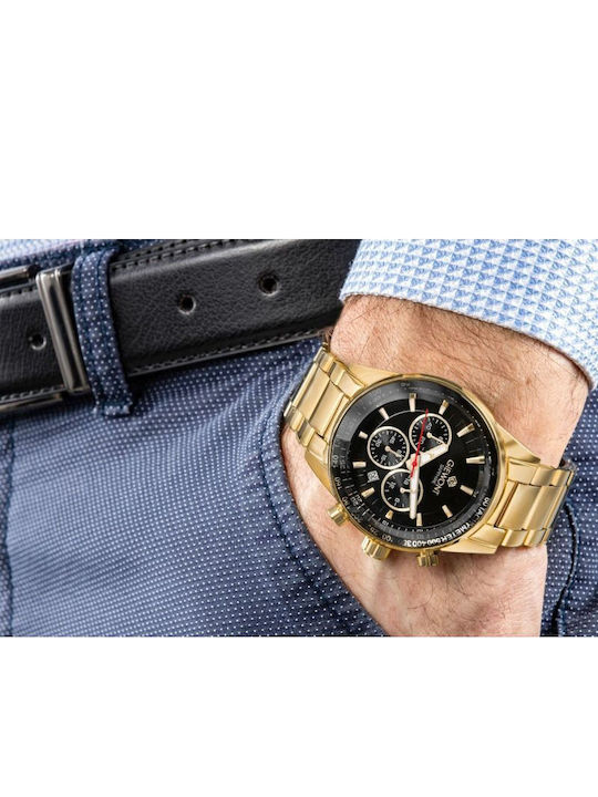 Giewont Herrenuhr 43mm Chronograph Batterie mit Gold Metall-Armband