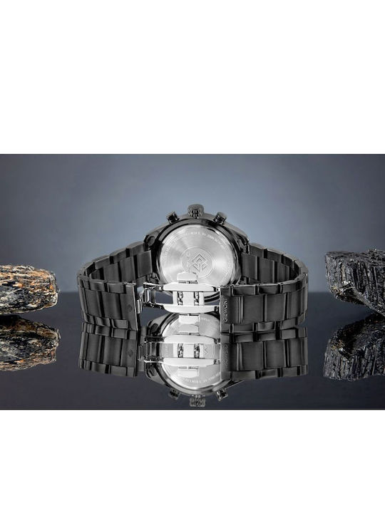 Giewont Herrenuhr Chronograph Batterie mit Schwarz Metall-Armband