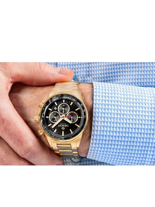 Giewont Herrenuhr 43mm Chronograph Batterie mit Gold Metall-Armband