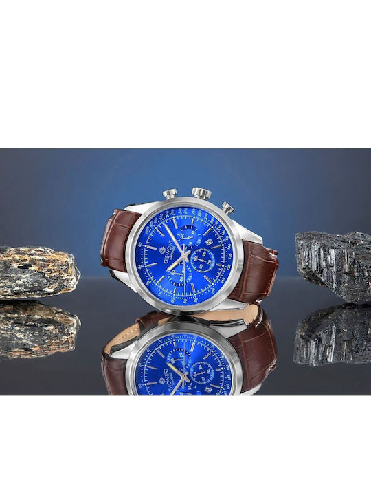 Giewont Herrenuhr 47mm Chronograph Batterie mit Silber Lederriemen