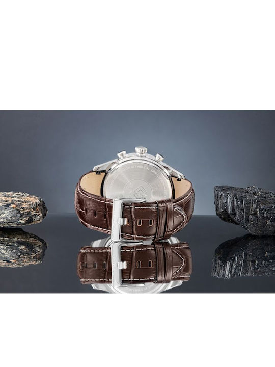 Giewont Herrenuhr 47mm Chronograph Batterie mit Silber Lederriemen