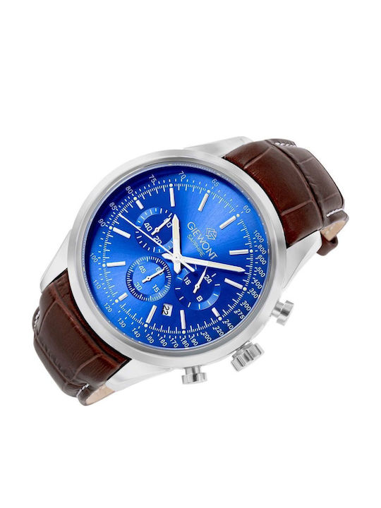 Giewont Herrenuhr 47mm Chronograph Batterie mit Silber Lederriemen