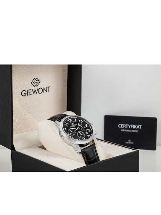 Giewont Herrenuhr 42mm Chronograph Batterie mit Silber Lederriemen