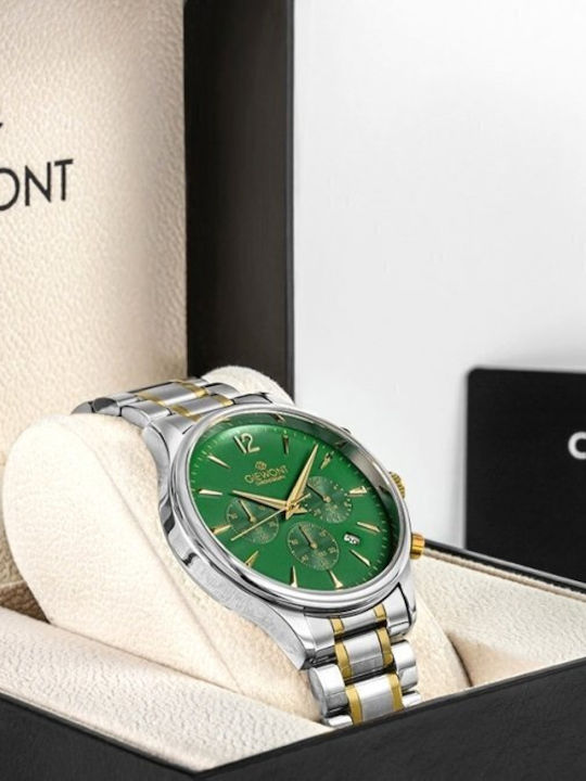 Giewont Herrenuhren 42mm Chronograph Batterie mit Grünem Metall-Armband