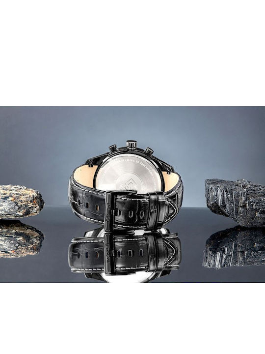 Giewont Herrenuhr 47mm Chronograph Batterie mit Schwarz Lederriemen