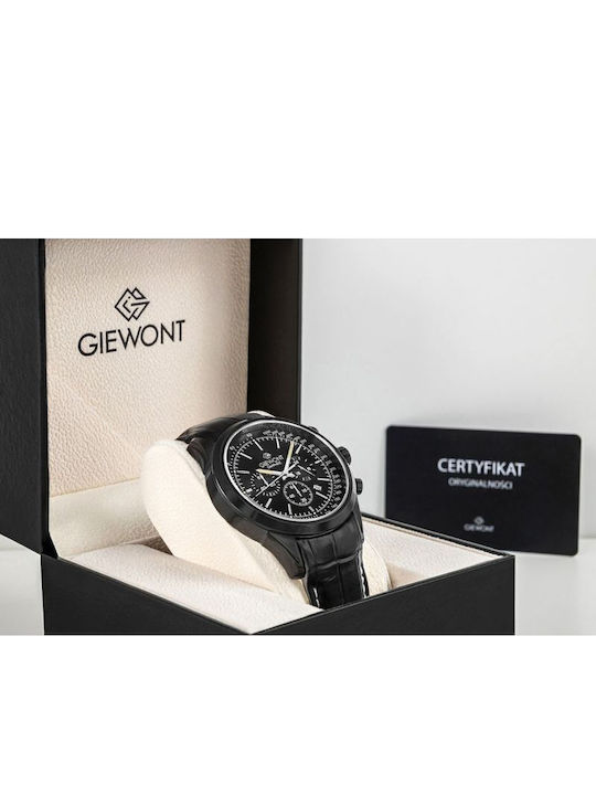 Giewont Herrenuhr 47mm Chronograph Batterie mit Schwarz Lederriemen