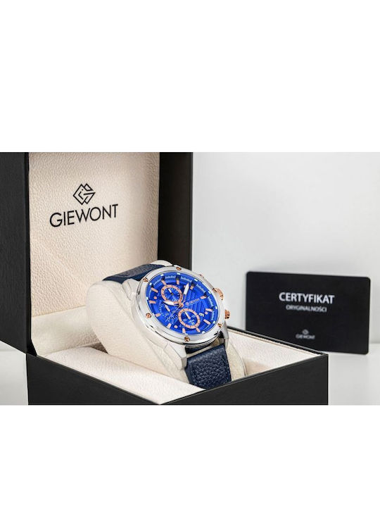 Giewont Herrenuhr 24mm Chronograph Batterie mit Silber Lederriemen