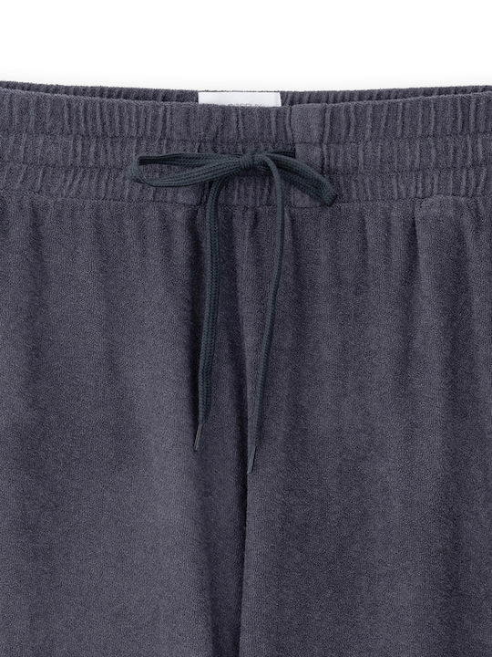 Women's High Rise Fabric Trousers with Rubber Band in Loose Fit Gray
