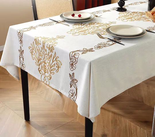 FRIPIA Linen Tablecloth With Gold And Brown Embroidery 140x200cm