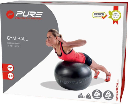 Pure2Improve Μπάλα Pilates 75cm 0.6kg σε Μαύρο Χρώμα