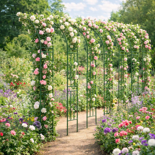 Arc Metalic Pentru Grădină Balcon Terasă Zola Plante Căţărătoare Flori Oţel Acoperit Cu PE 240 X 40 Cm Verde
