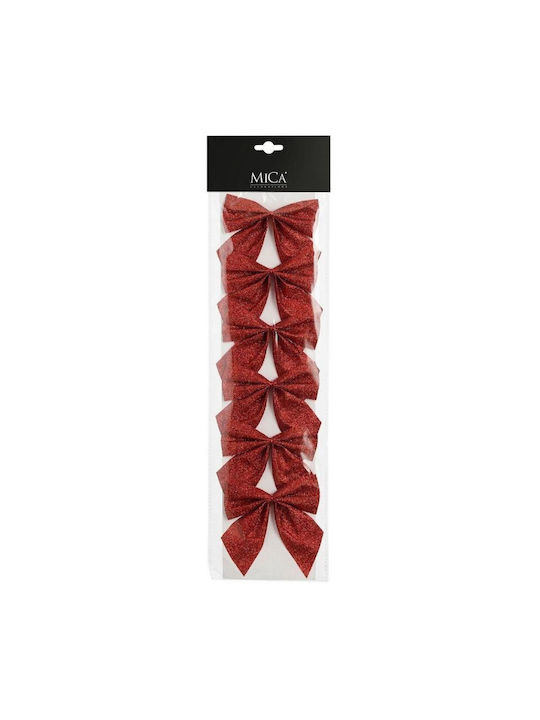 Red Decorative Bow 10x12cm 6pcs Mica Red
