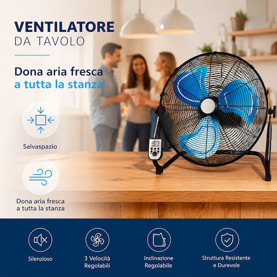Bakaji Ventilator De Pardoseală Diametru 51cm Cu Telecomandă Albastră