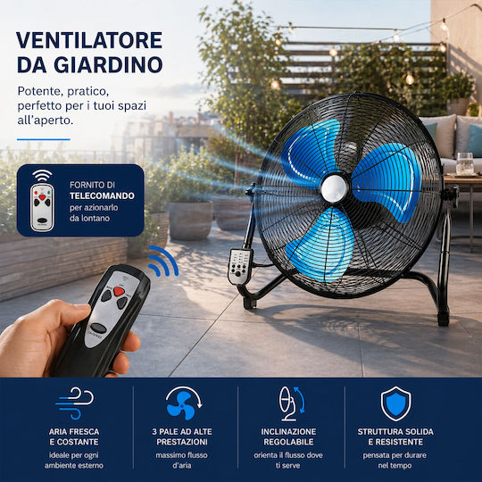 Bakaji Ventilator De Pardoseală Diametru 51cm Cu Telecomandă Albastră