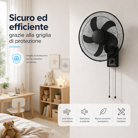 Bakaji Ανεμιστήρας Τοίχου 65W Διαμέτρου 43cm Μαύρος
