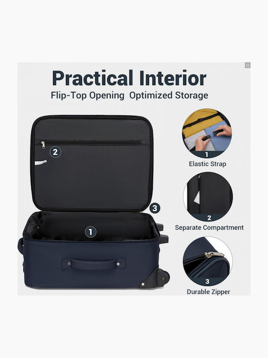 Miss Lulu Travel Suitcases Navy with 4 Wheels Set of 3 Pieces