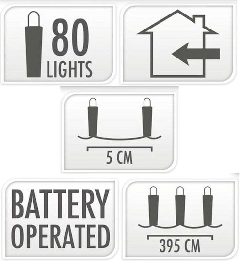 80 LED Лампички 3.95 м x 5 см Топло Бели На Батерии Тип Мрежа