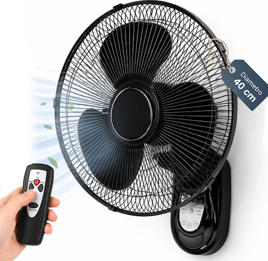 Bakaji Wall Fan 65W 40cm Diameter with Remote Control Black