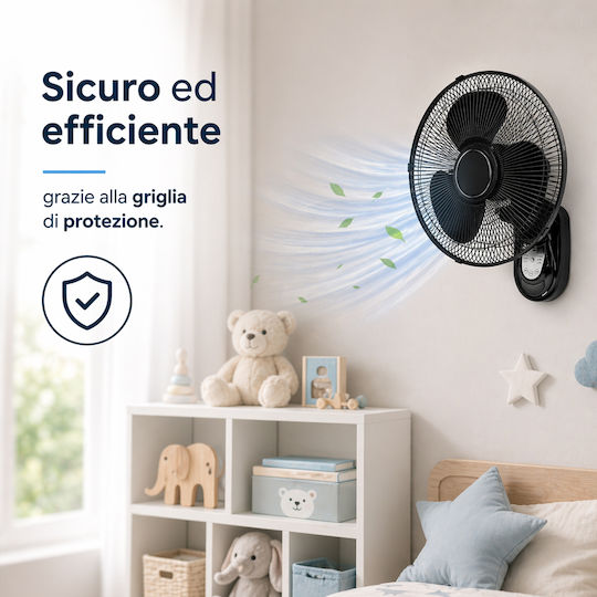 Bakaji Wall Fan 65W 40cm Diameter with Remote Control Black