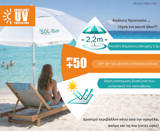 Bruno Faltbarer Strandsonnenschirm aus Aluminium Durchmesser 2,2 m mit UV-Schutz und Strand Sonnenschirm in Hellblau