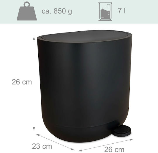 Relaxdays Plastic Bathroom Bin 7l Black