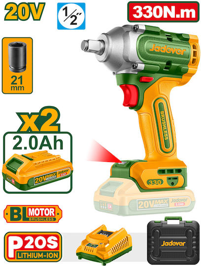 Jadever JDCD1B33 Bürstenloser Schlagschrauber Batterien 20V 2x2Ah mit Bitgröße 1/2