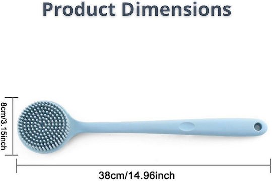 Double-Sided Silicone Bath Brush with Long Light Blue Handle