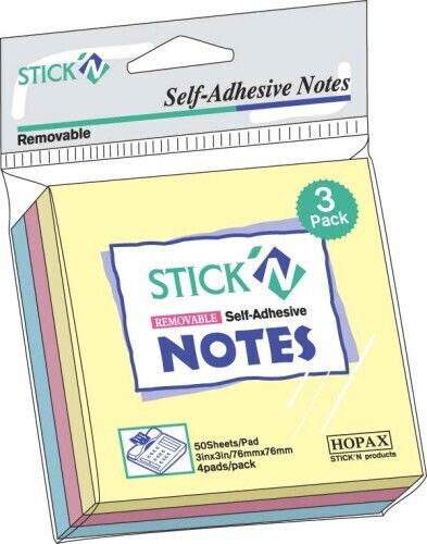Hopax Notițe Autocolante 76 X 76 Mm Set 3 X 50 Foi Stick'n 3 Culori Pastelate