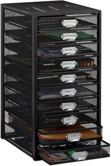 Relaxdays Dokumentenorganizer 10 Fächer Stahl Schwarz 55x27,5x35,5cm
