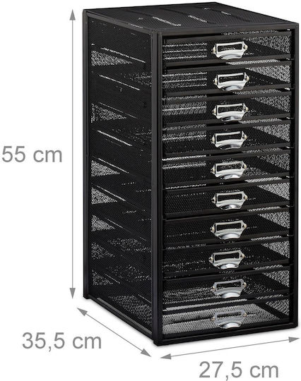 Relaxdays Dokumentenorganizer 10 Fächer Stahl Schwarz 55x27,5x35,5cm