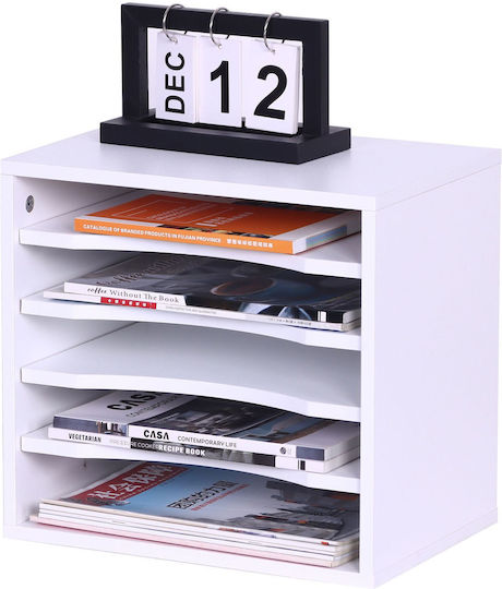 Relaxdays Държач За Книги И Документи 33.5 X 25 X 33 См 5 Отделения Бял