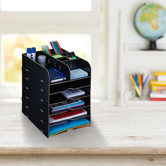Desk Organizer 12 Storage Compartments Made Mdf 34.5 X 25 X 32 Cm Black