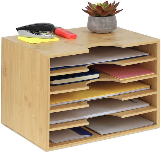 Relaxdays Office Document Organizer 23.5 X 32.5 X 24 Cm Bamboo 5 Compartments Brown