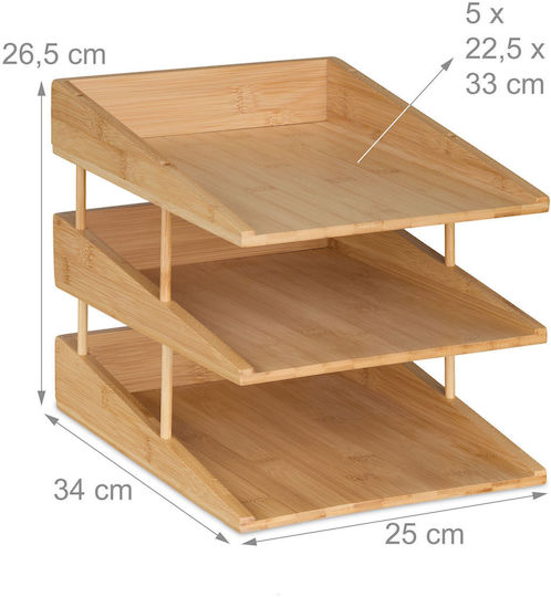 Relaxdays Desk Organizer 3 Compartments Bamboo Brown 26.5x25x34cm