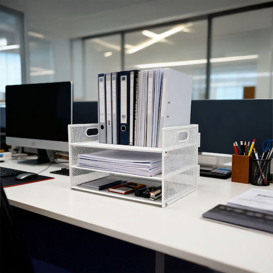 Relaxdays Organizator De Birou 3 Niveluri 20.5 X 32.5 X 23.5 Cm Metal Alb