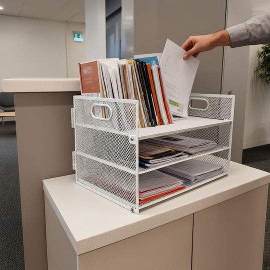 Relaxdays Organizator De Birou 3 Niveluri 20.5 X 32.5 X 23.5 Cm Metal Alb