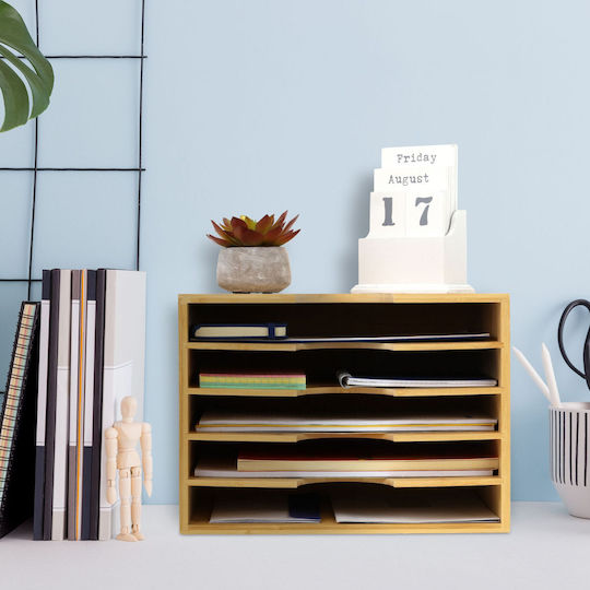 Relaxdays Office Document Organizer 23.5 X 32.5 X 24 Cm Bamboo 5 Compartments Brown