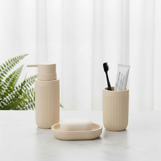 Relaxdays Set Accesorii Baie Plastic Bej 3 Bucăți