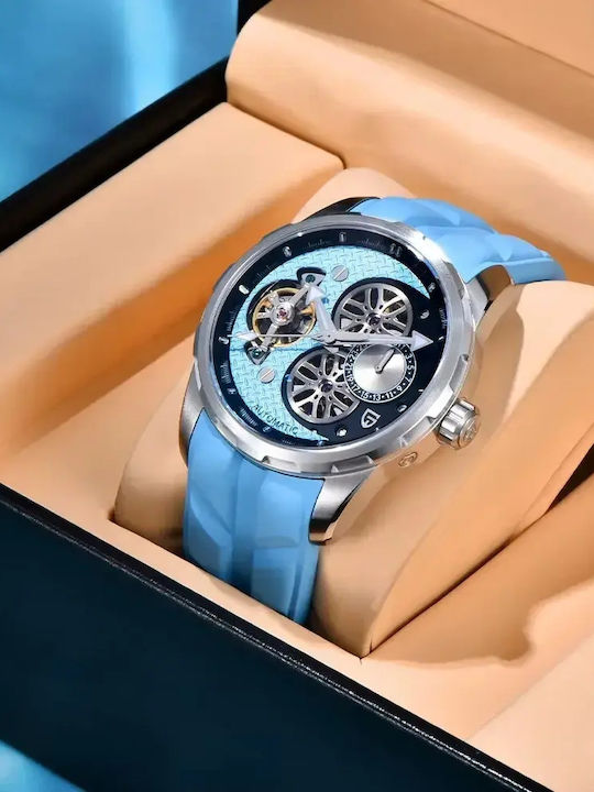 Herrenuhr Automatisch mit Blauem Gummiarmband PD-YS022-Light-Blue