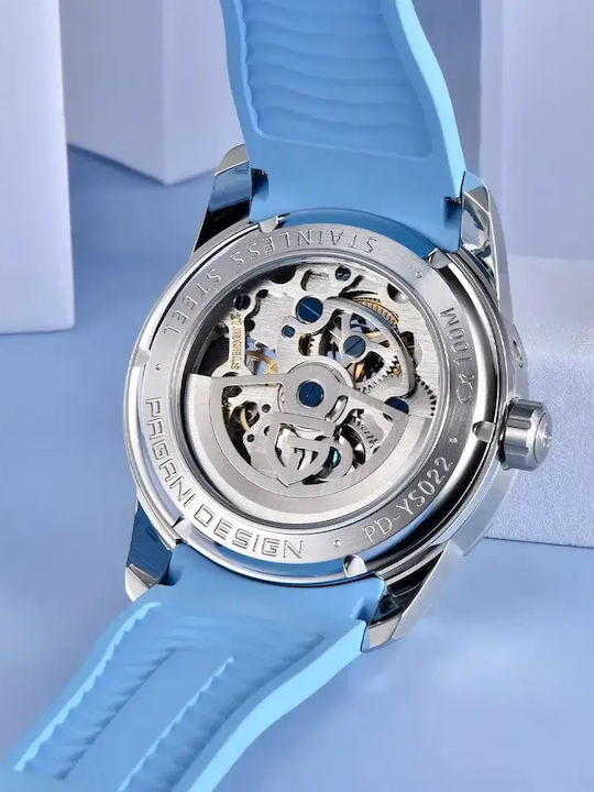 Herrenuhr Automatisch mit Blauem Gummiarmband PD-YS022-Light-Blue