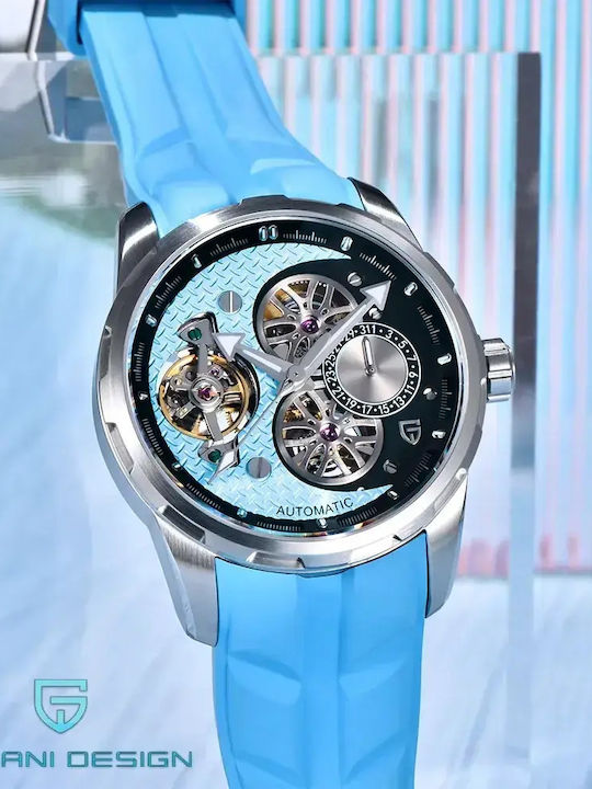 Herrenuhr Automatisch mit Blauem Gummiarmband PD-YS022-Light-Blue
