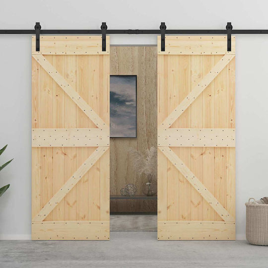 Ușă Glisantă Negru Natural 80 X 210 Cm Lemn Masiv de Pin 3444855 Maro