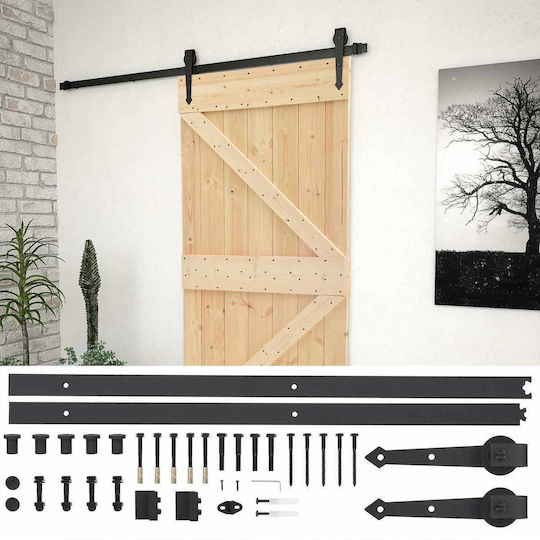 Ușă Glisantă Natur Negru 80 X 210 Cm Lemn Masiv De Pin 3444849 Maro